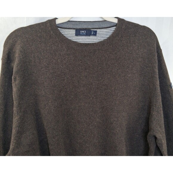 Lincs David Chu Men's Sweater Cotton Cashmere Elbow Patch Crew Neck Size L - Picture 1 of 16